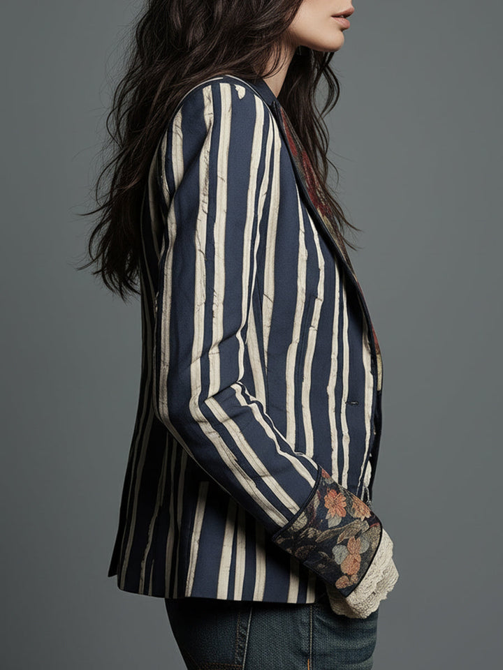 Shalisa - Blazer Cu Dungi în Stil Boem