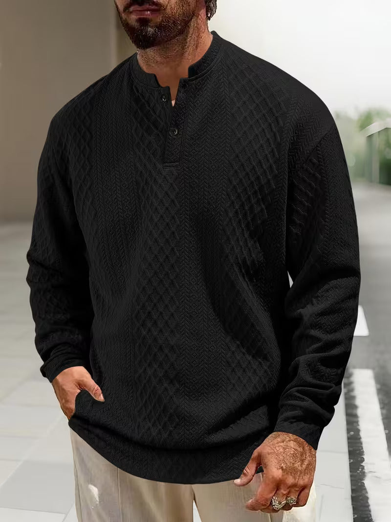 Mathew – Pulover Henley Cu Mâneci Lungi, Tricotat Geometrică