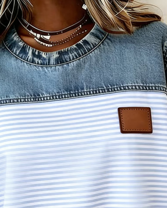 Tessie - Bluză Din Denim Cu Inserții În Dungi
