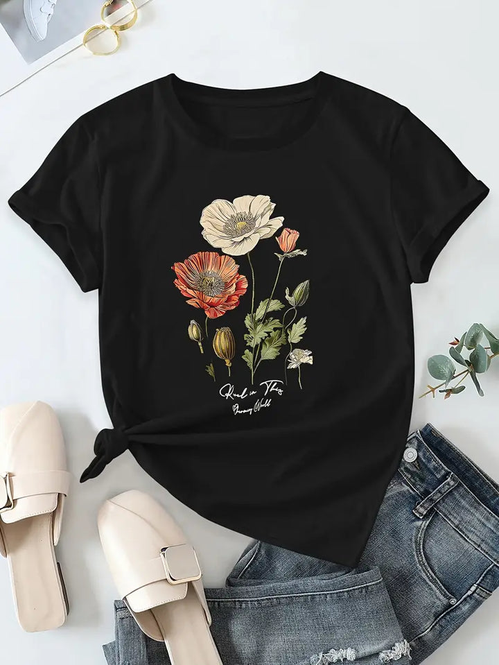 Aimilia - Tricou Cu Mâneci Scurte și Imprimeu Floral De O Eleganță Deosebită