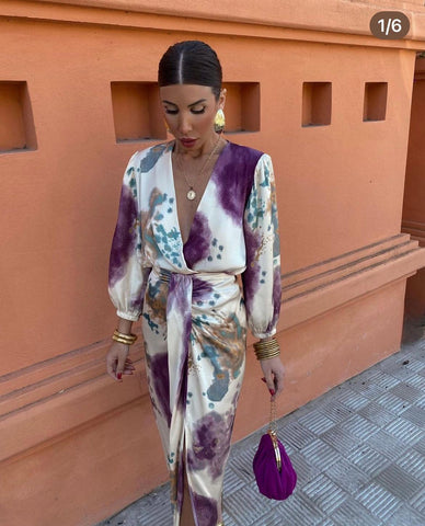 Goizane - Rochie Elegantă Cu Decolteu în V și Imprimeu Floral
