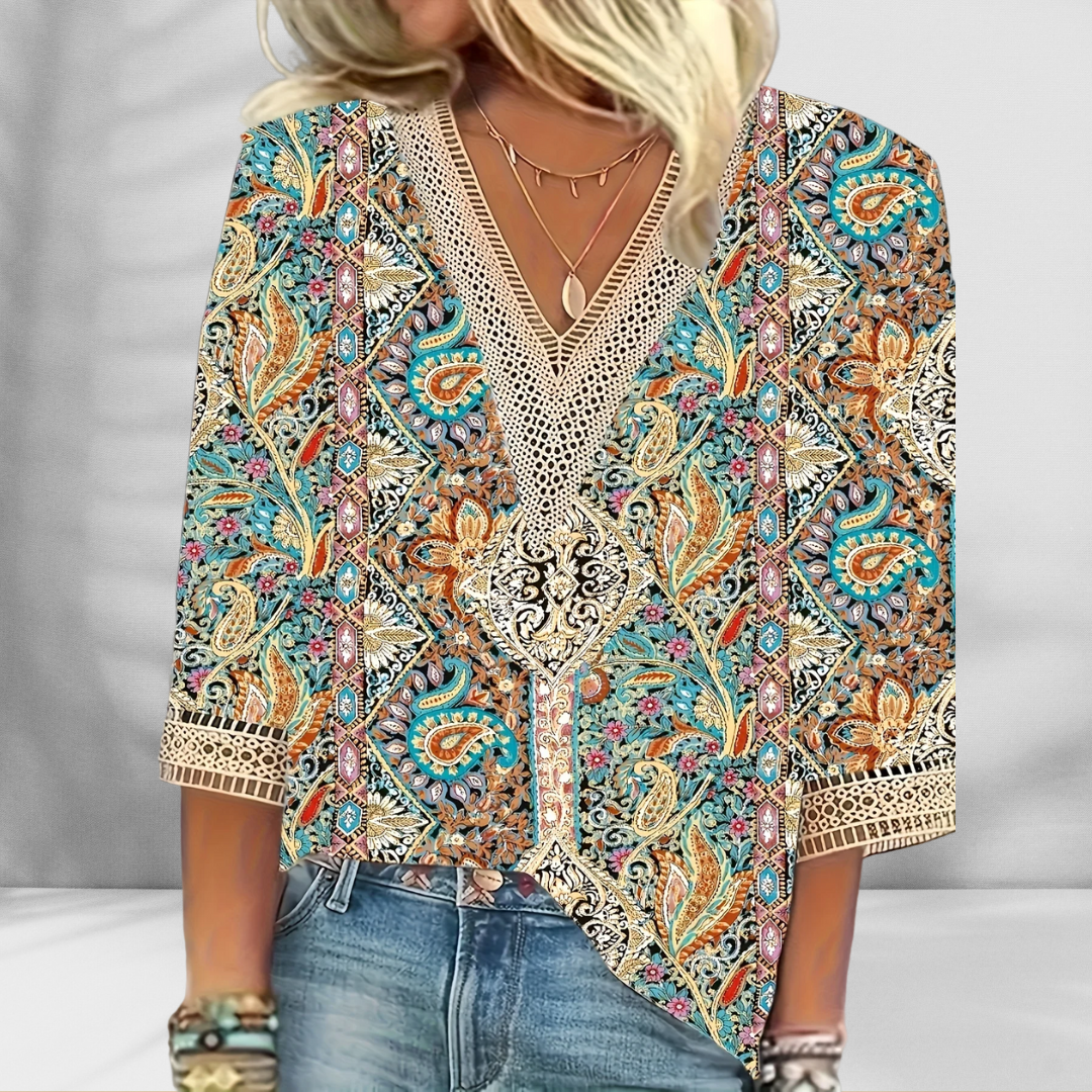 Maricela - Bluză Boho Cu Imprimeu Floral Și Mâneci Lungi