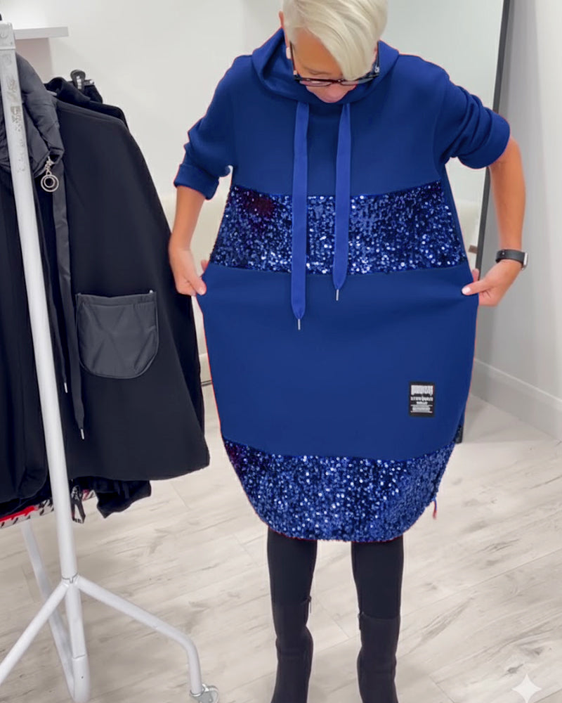 Mansherry - Rochie Cu Glugă în Stil Patchwork la Modă