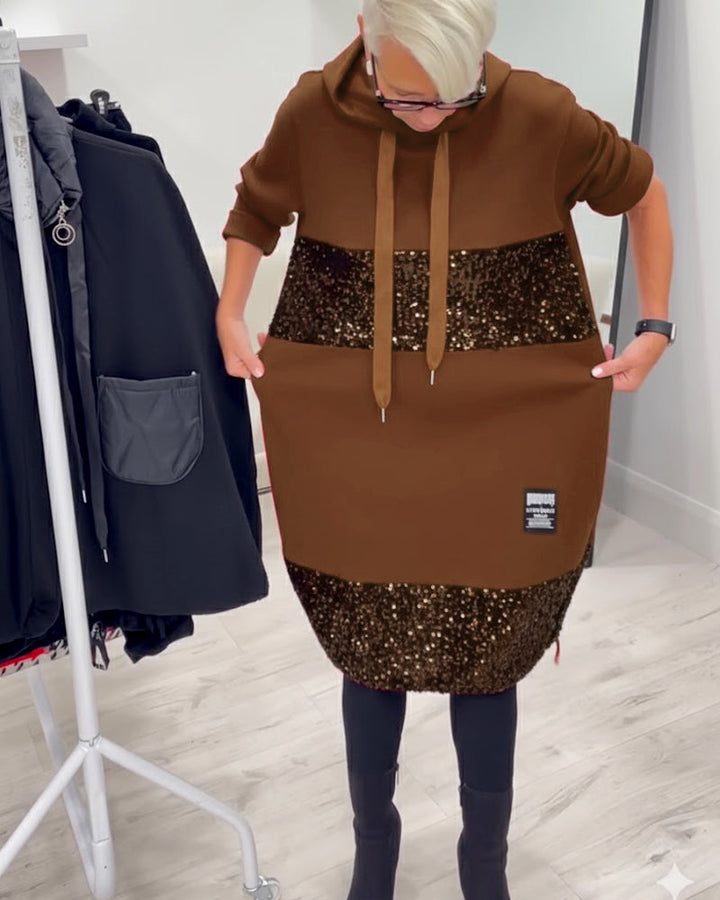 Mansherry - Rochie Cu Glugă în Stil Patchwork la Modă