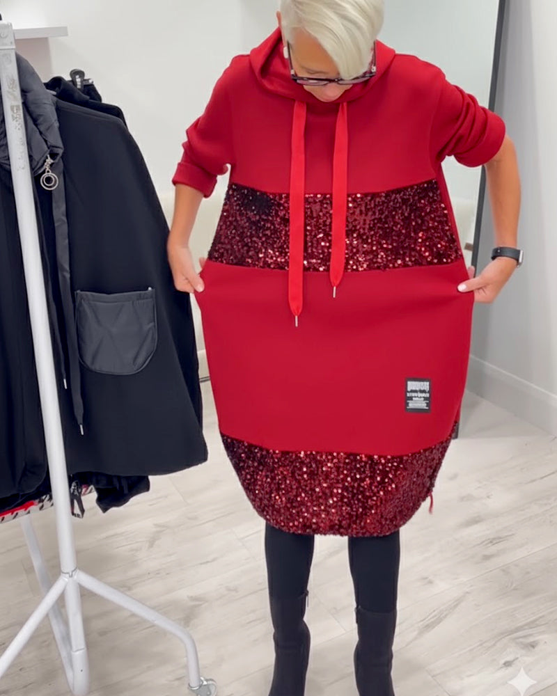 Mansherry - Rochie Cu Glugă în Stil Patchwork la Modă