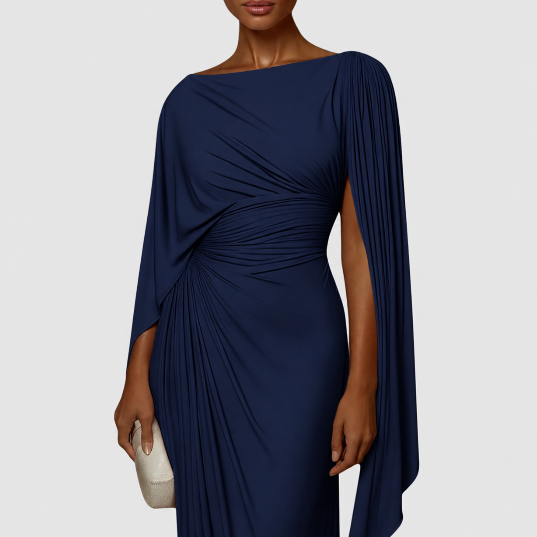 Mirona - Rochie Maxi Plisată Cu Capă