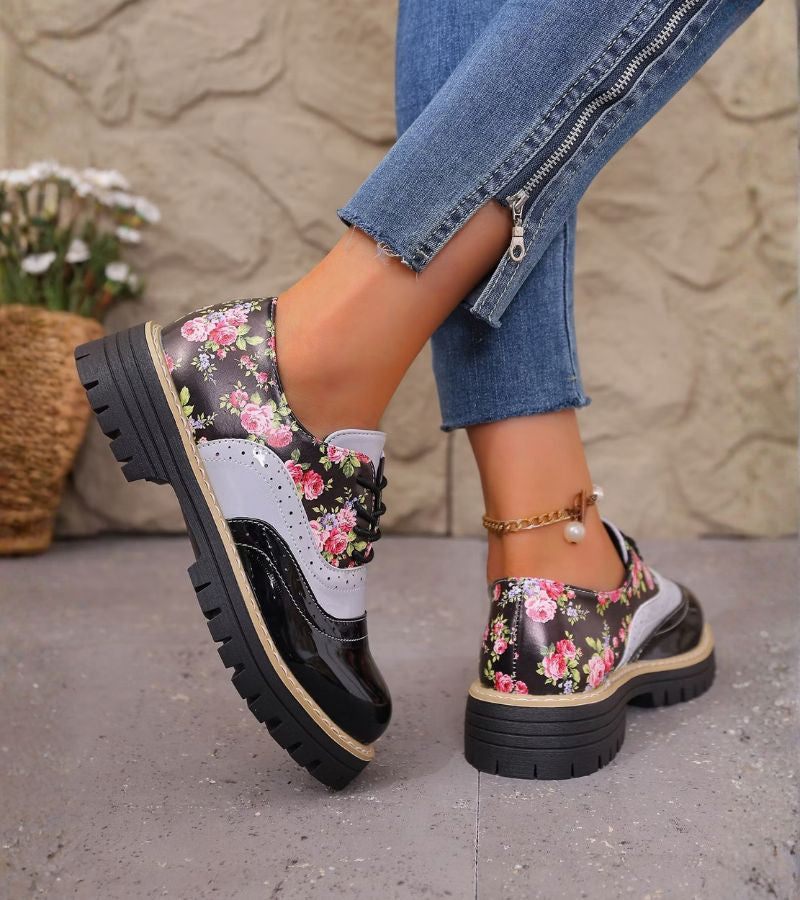Kiela – Pantofi Oxford Cu Imprimeu Floral Și Talpă Groasă Cu Crampoane
