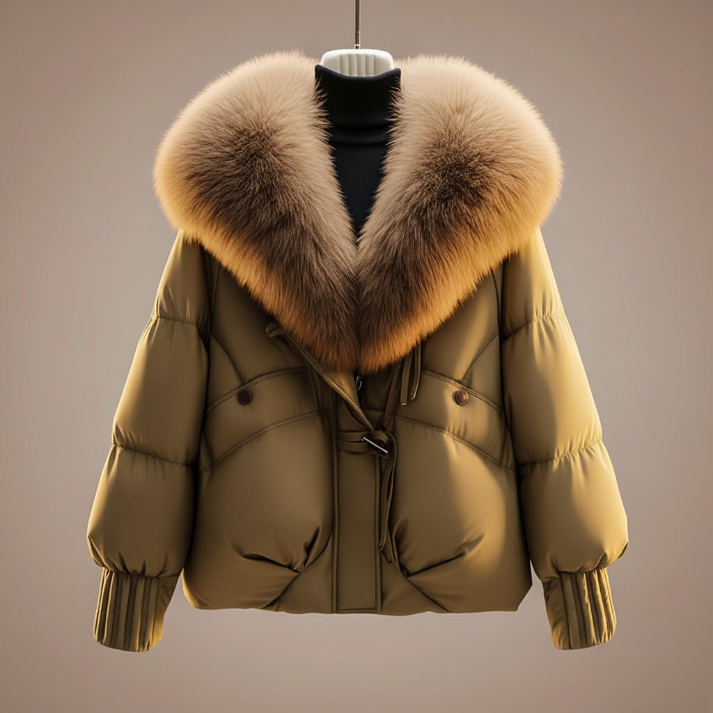 Enina - Palton Elegant Din Bumbac Cu Guler Din Blană