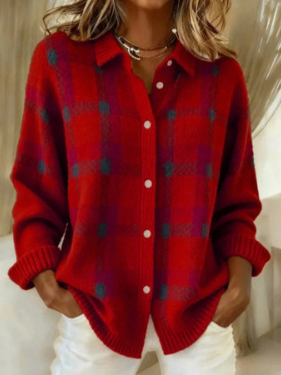 Ratri - Cardigan Din Tricot Cu Nasturi, Cu Model În Carouri