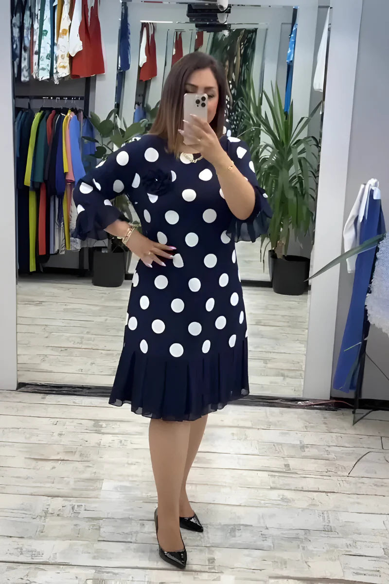 Gigi - Rochie Midi Cu Buline și Mâneci Evazate