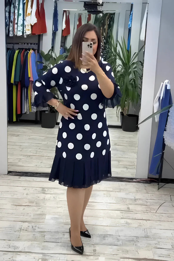 Gigi - Rochie Midi Cu Buline și Mâneci Evazate