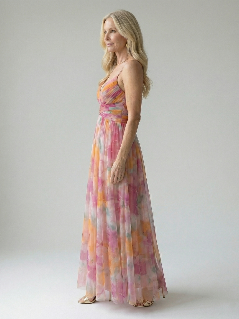 Xeenia - Rochie Maxi Elegantă Din șifon Cu Decupaje