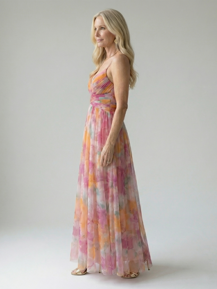 Xeenia - Rochie Maxi Elegantă Din șifon Cu Decupaje