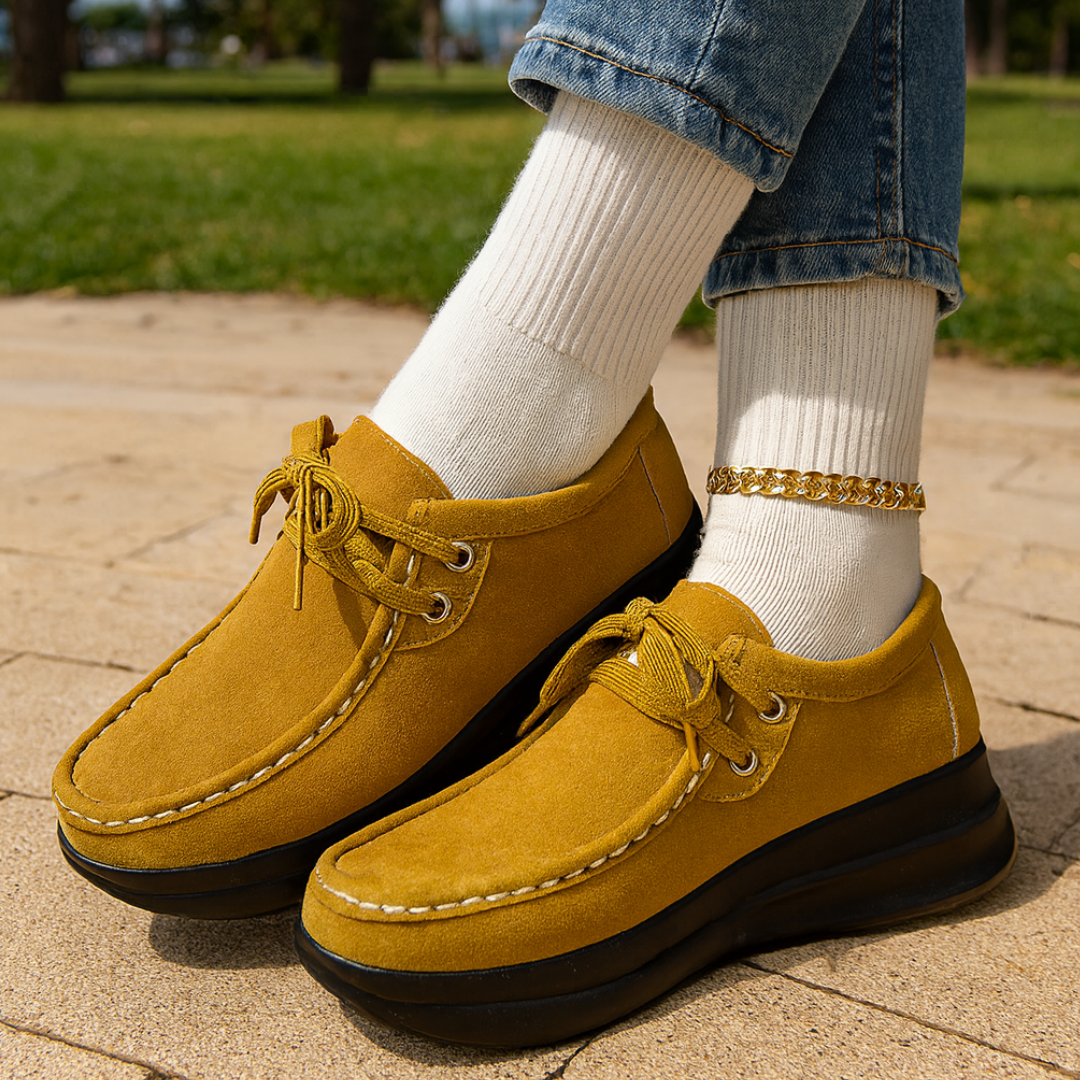 Tonja – Pantofi Din Piele întoarsă Cu șireturi și Talpă Antiderapantă
