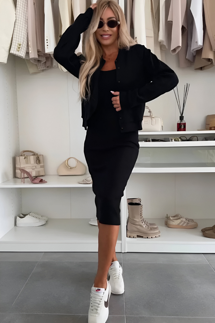 Kerensa - Rochie Midi Casual Cu Cardigan
