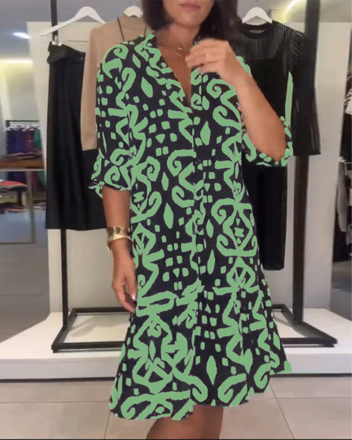 Ejileena – Rochie Elegantă Cu Imprimeu și Decolteu în V