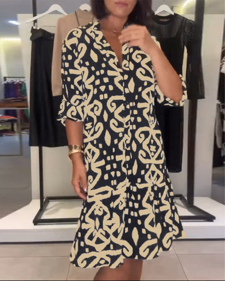 Ejileena – Rochie Elegantă Cu Imprimeu și Decolteu în V