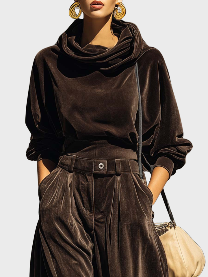 Skaidre - Set Vintage cu Hanorac Din Catifea și Pantaloni largi