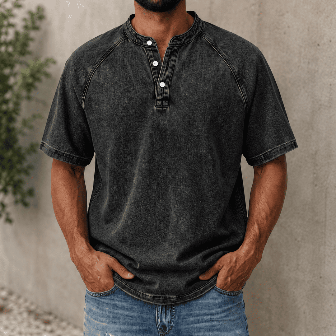 Zerric - Cămașă Henley Din Denim Cu Mâneci Scurte
