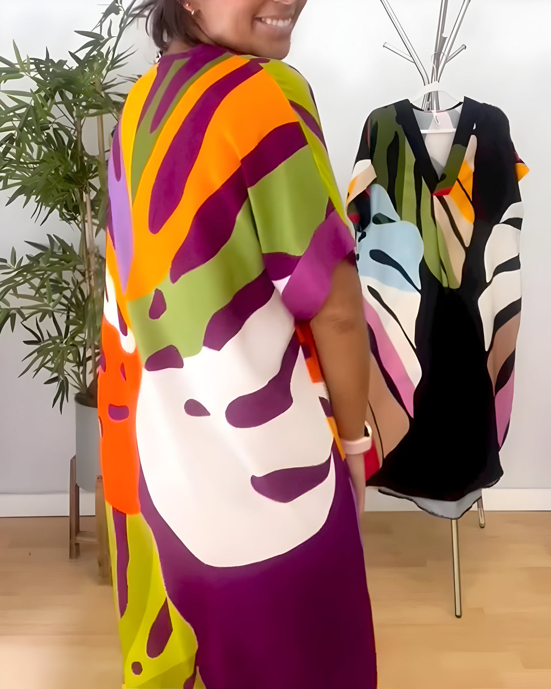 Ailsa - Rochie Casual Cu Imprimeu Colorat Cu Frunze