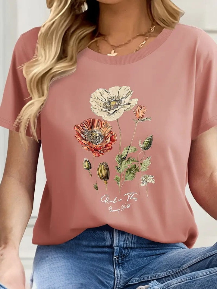 Aimilia - Tricou Cu Mâneci Scurte și Imprimeu Floral De O Eleganță Deosebită