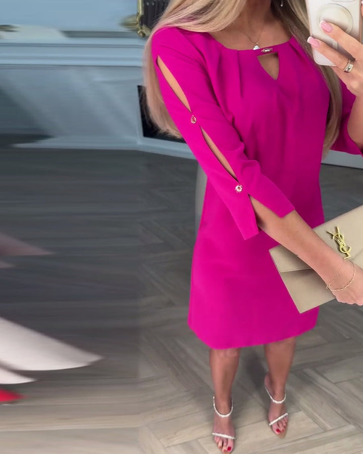 Kamelia - Rochie Mini Cu Mâneci Cu Decupaj In Formă De Cheie