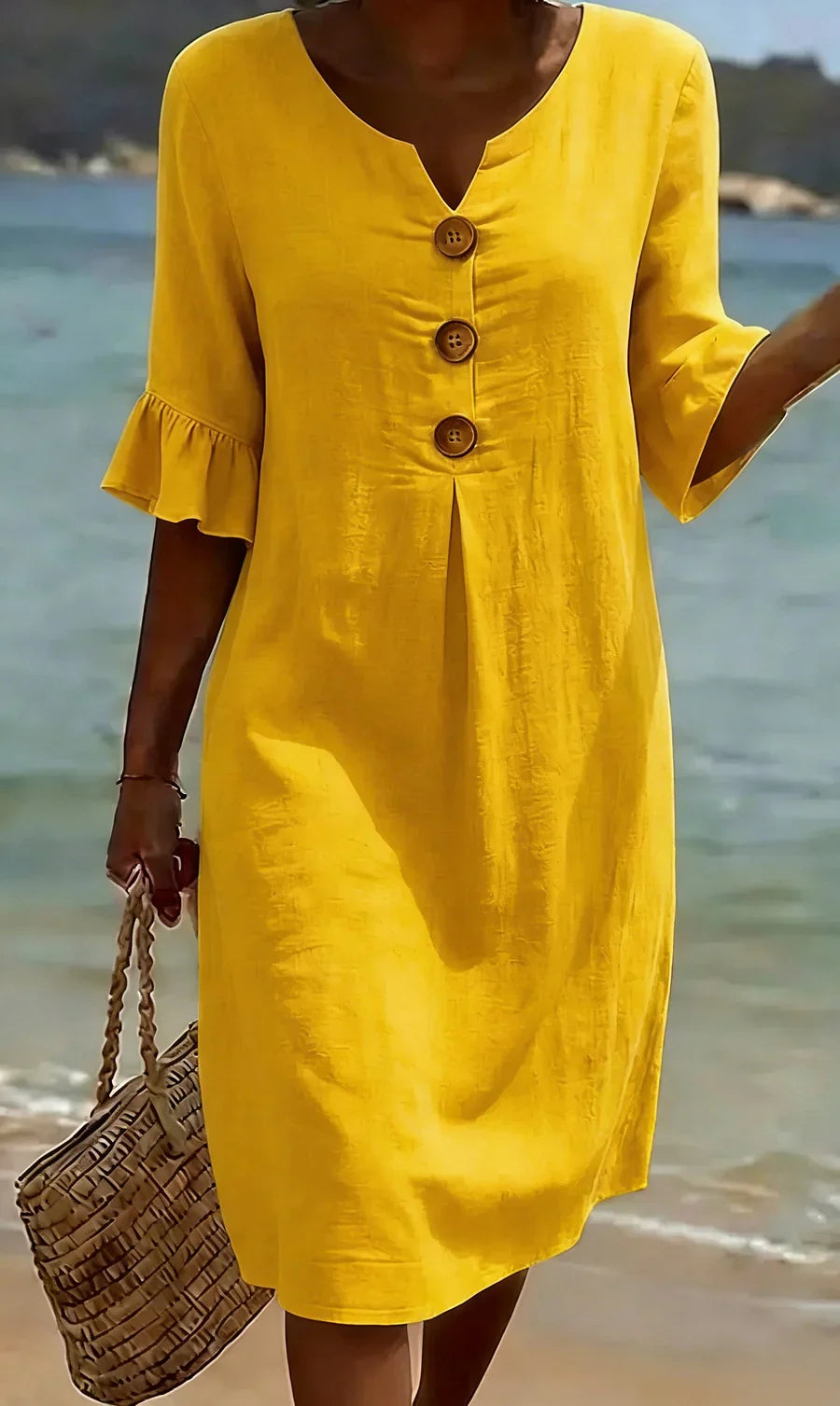 Mlaina – Rochie Midi Elegantă Cu Nasturi