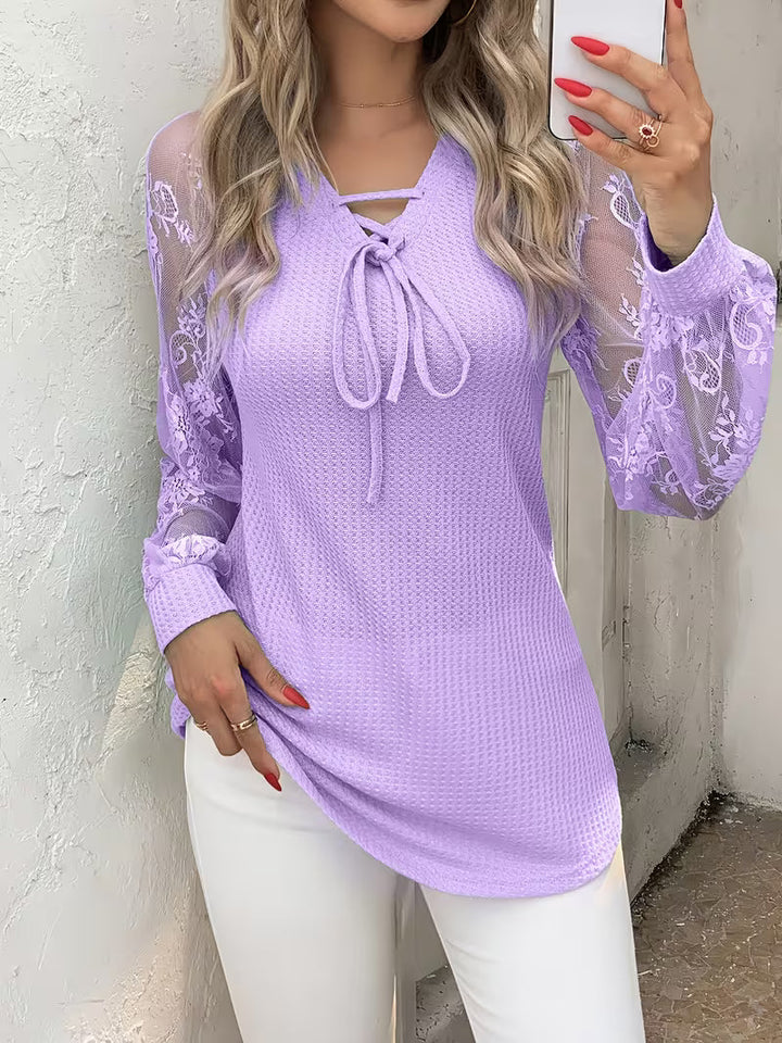 Wazina – Bluză Elegantă Cu Dantelă Semitransparentă
