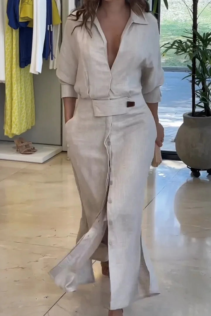 Simona - Rochie Lungă din Bumbac și in