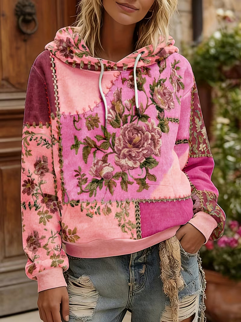 Norella - Bluză Cu Mâneci Lungi Și Glugă, Cu Imprimeu Floral În Stil Patchwork