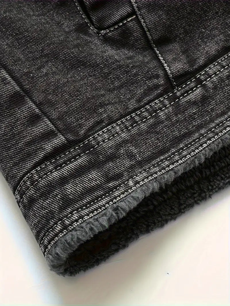 Geoffroy - Jachetă Vintage Din Denim Cu Căptușeală Din Fleece