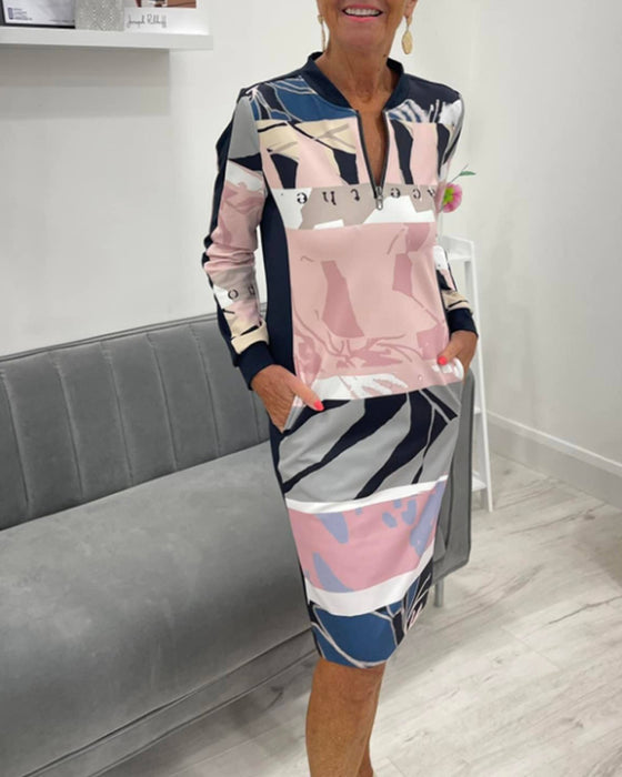 Lexiana - Rochie Midi Cu Imprimeu Abstract Si Fermoar