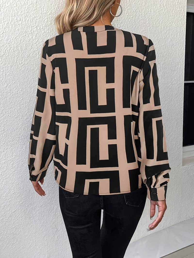 Tzipora - Bluză Elegantă Cu Mâneci Lungi și Imprimeu Geometric