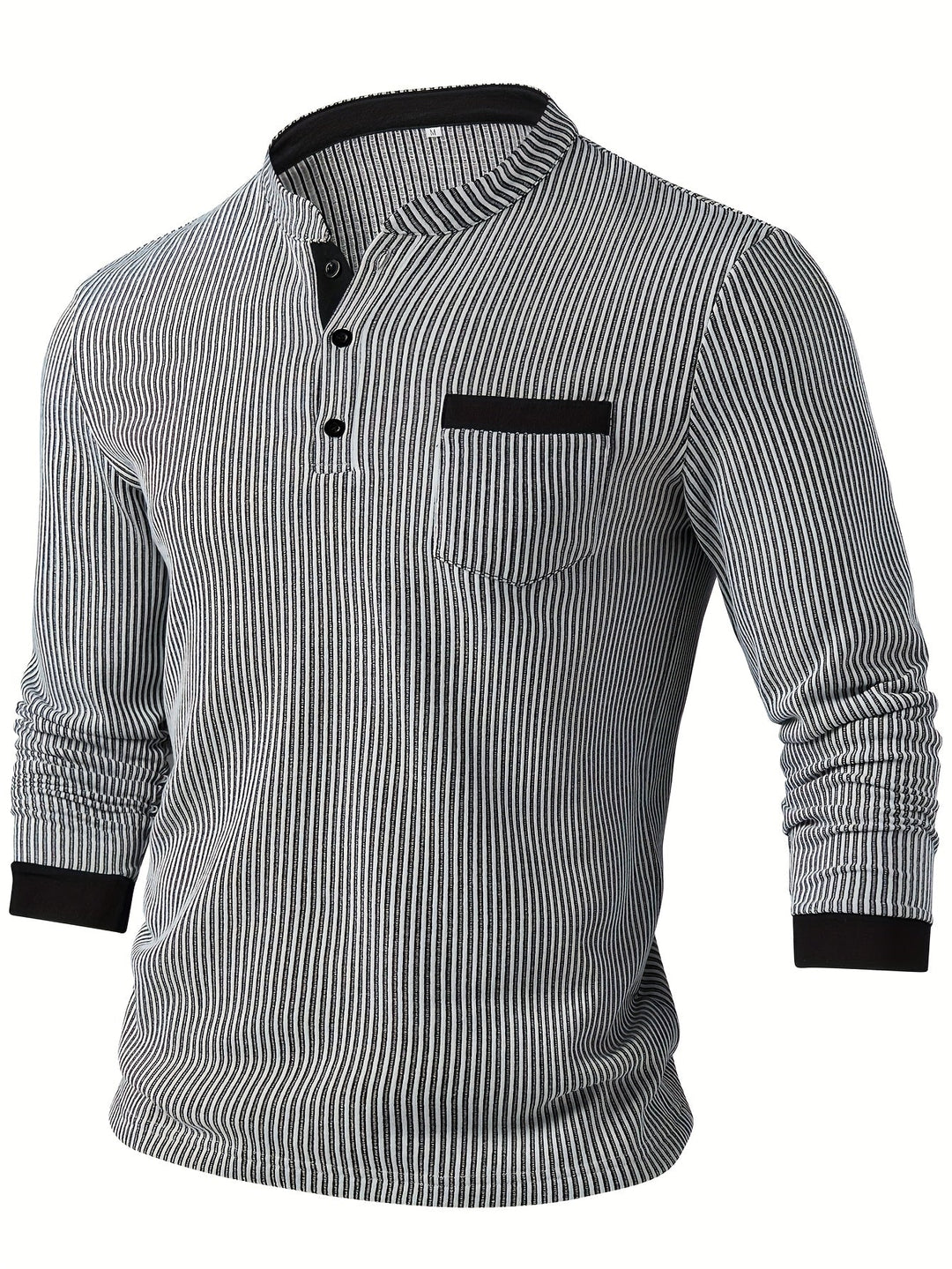 Deegan - Tricou Henley Cu Mâneci Lungi Guler Cu Dungi Și Textură
