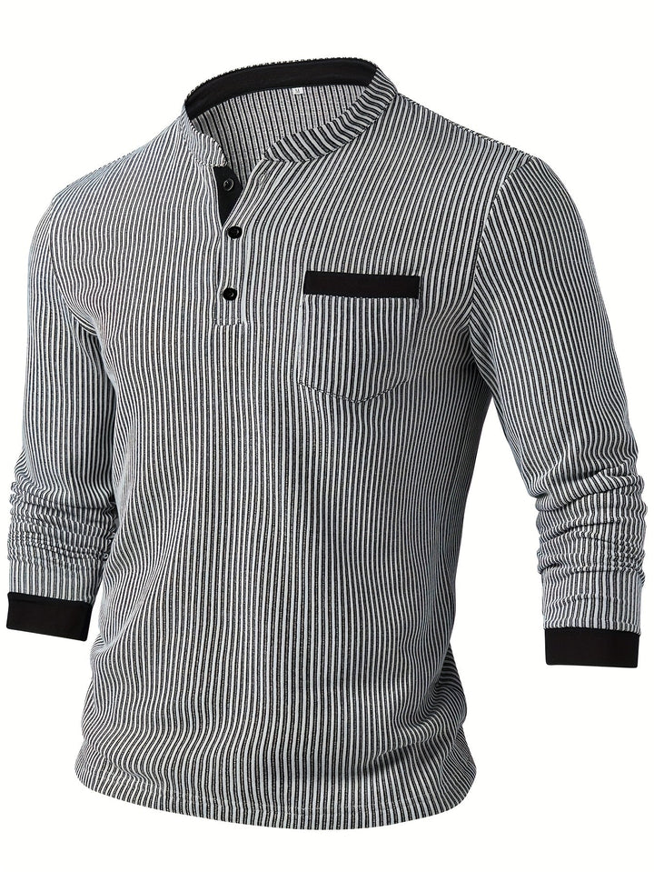 Deegan - Tricou Henley Cu Mâneci Lungi Guler Cu Dungi Și Textură