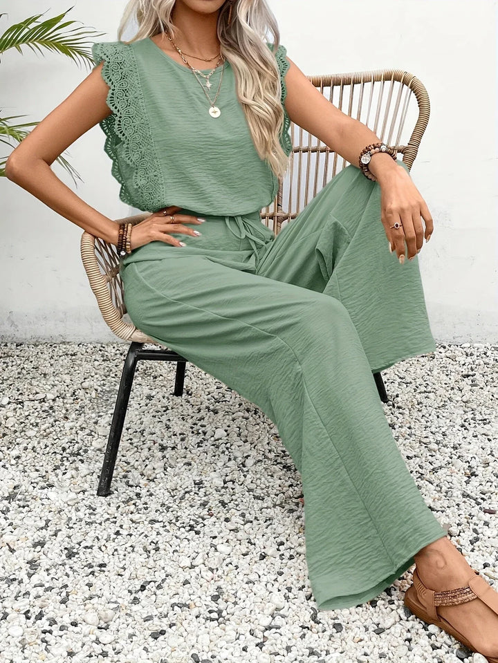 Ziva - Top Elegant Din Dantelă și Pantaloni Cu Croi Larg