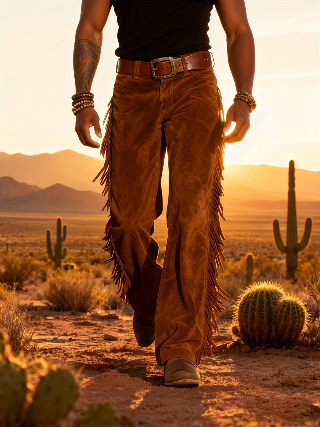 Altan - Pantaloni Casual Retro Western Cu Franjuri