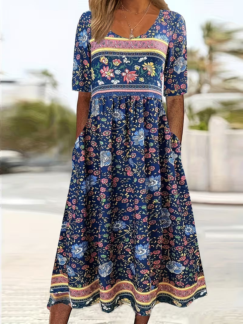 Lisan - Rochie cu Imprimeu Floral vintage și Buzunar