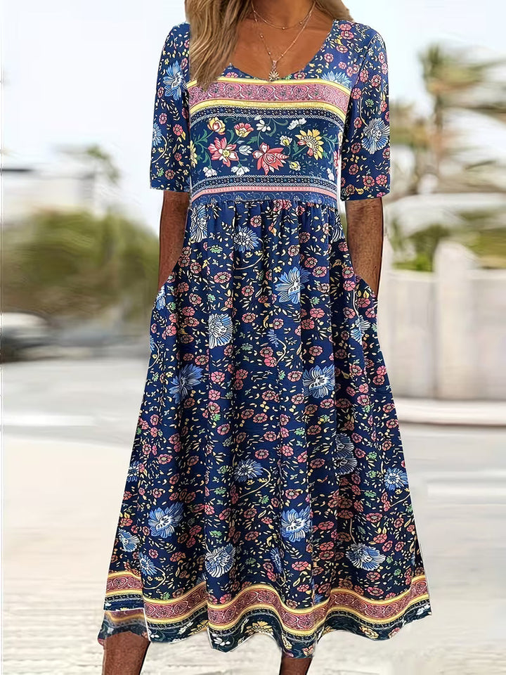 Lisan - Rochie cu Imprimeu Floral vintage și Buzunar