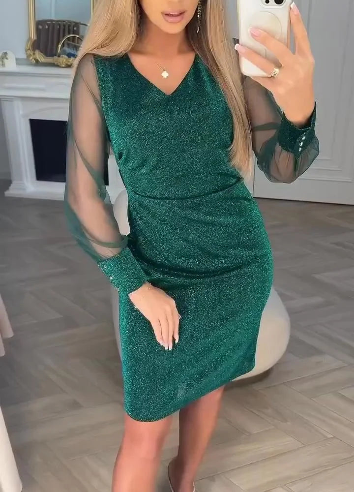 Irisa - Rochie Midi Patchwork Strălucitoare