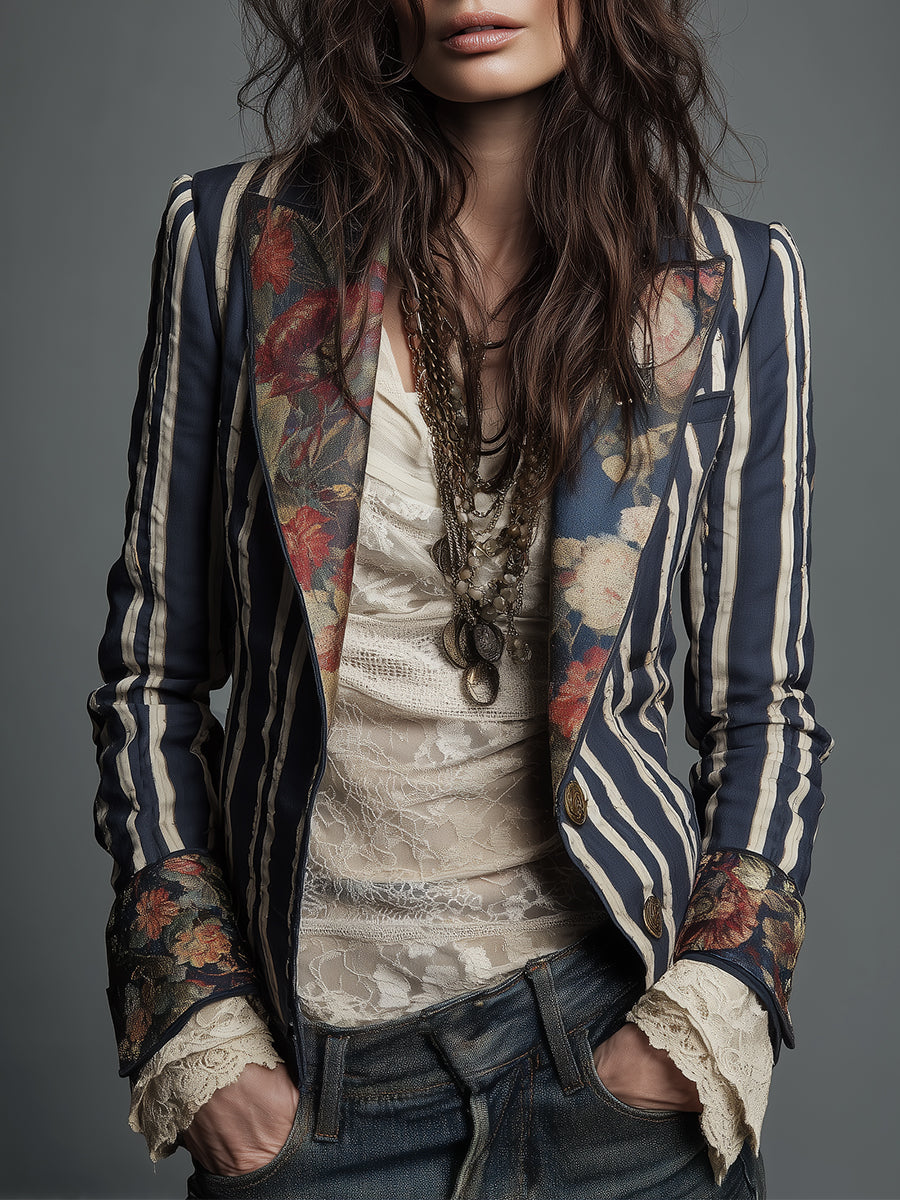Shalisa - Blazer Cu Dungi în Stil Boem
