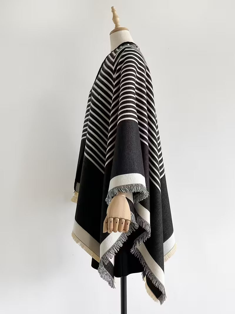 Taisija - Șal Reversibil Din Jacquard Cu Dungi Din Imitație De Cașmir