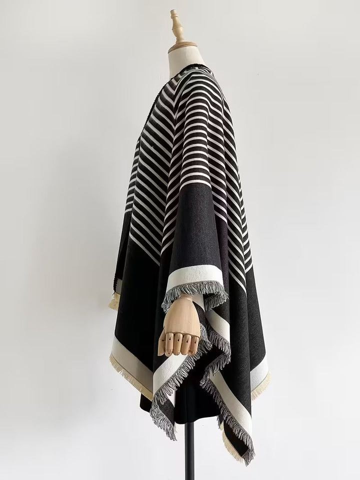 Taisija - Șal Reversibil Din Jacquard Cu Dungi Din Imitație De Cașmir