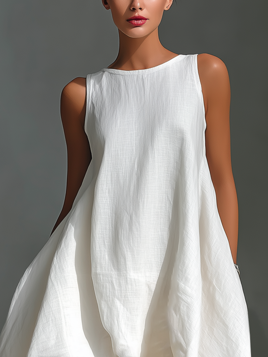 Alyna – Rochie Midi Fără Mâneci, Cu Tiv Asimetric