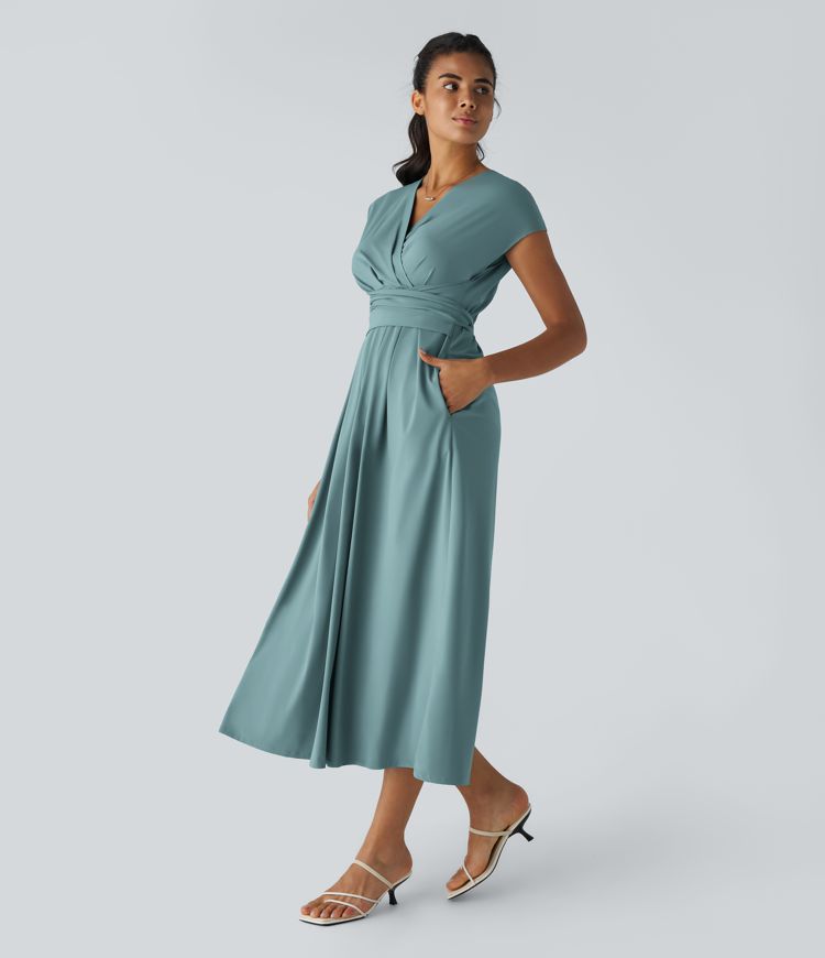 Wilhelmine - Rochie Elegantă Cu Talie Inaltă Si Croi Infășurat