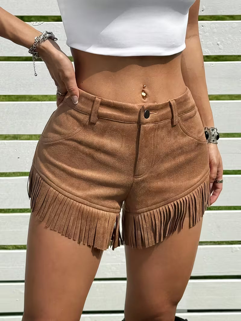 Wiliya - Șorturi Vintage Cu Franjuri și Talie Joasă