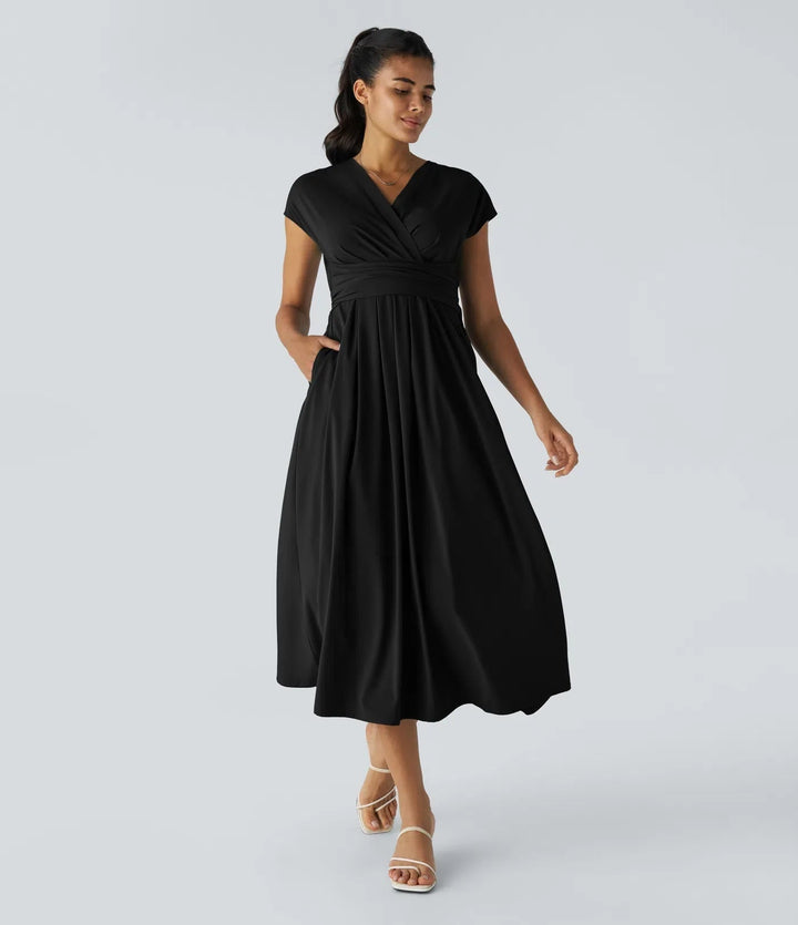 Wilhelmine - Rochie Elegantă Cu Talie Inaltă Si Croi Infășurat