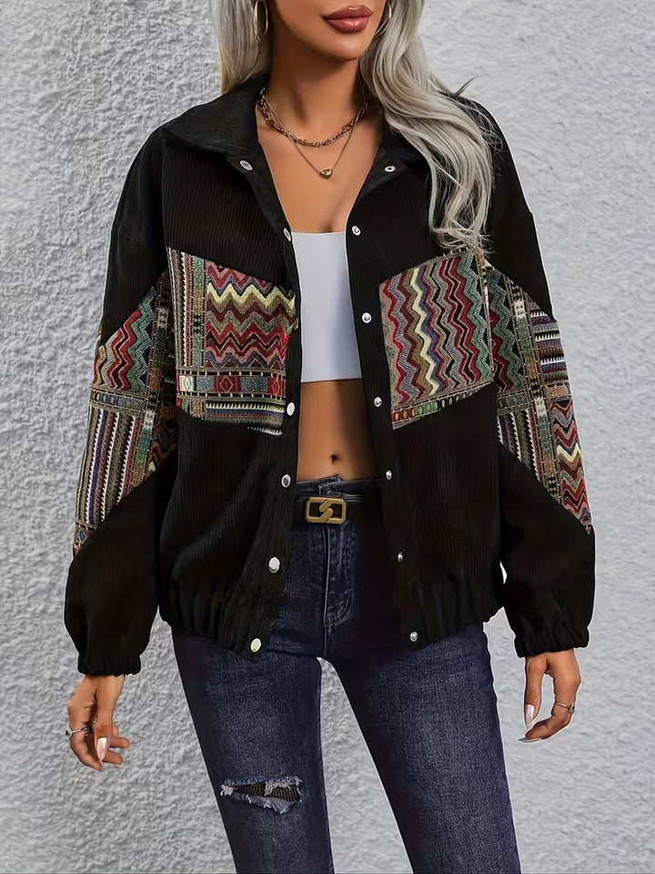 Denyque - Jachetă cu Patchwork Geometric Multicolor și Revere