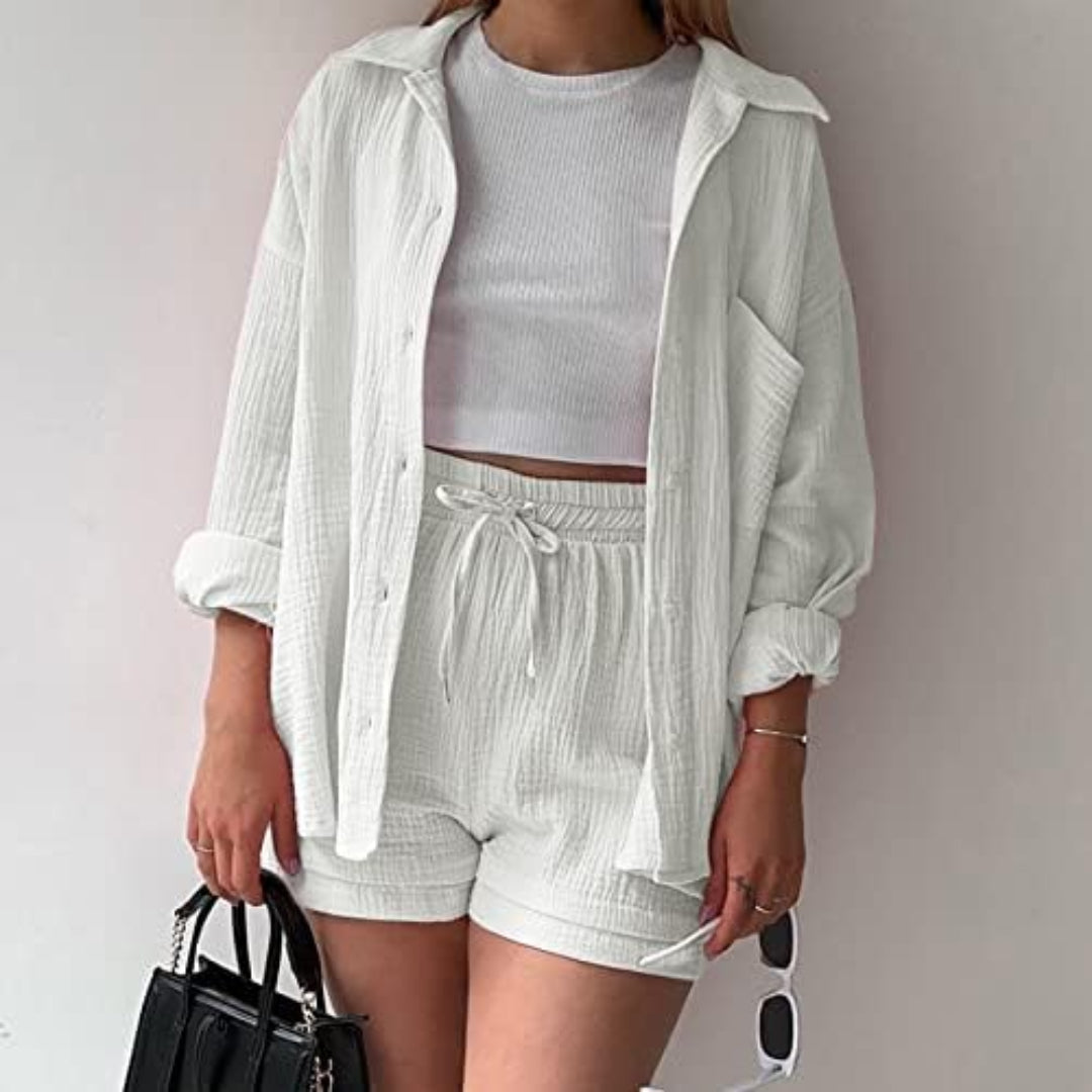 Katelyn - Set din Două Piese, Cămașă și Pantaloni Scurți din Bumbac
