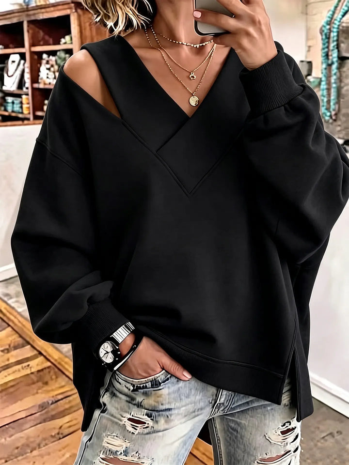 Kirstan - Hanorac Oversized Elegante cu Decupaj și Guler în V